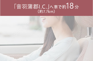 「音羽蒲郡I.C.」へ車で約18分（約7.7km）