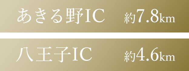 あきる野IC　約7.8km／八王子IC　約4.6km