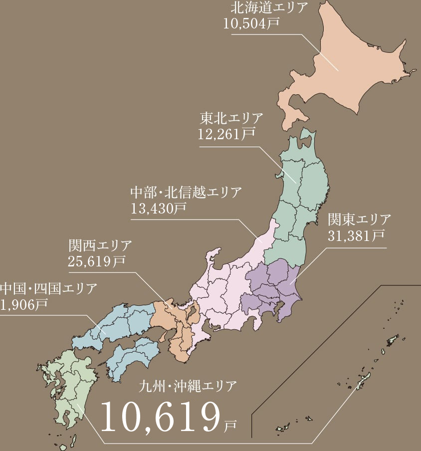 全国105,720戸、九州・沖縄エリア10,619戸のマンション供給実績。