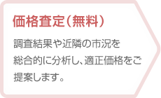 【価格査定（無料）】調査結果や近隣の市況を総合的に分析し、適正価格をご提案します。