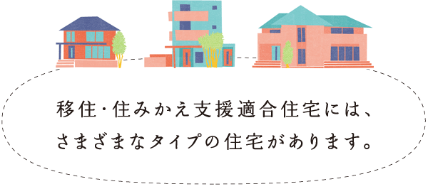 移住・住みかえ支援適合住宅には、さまざまなタイプの住宅があります。