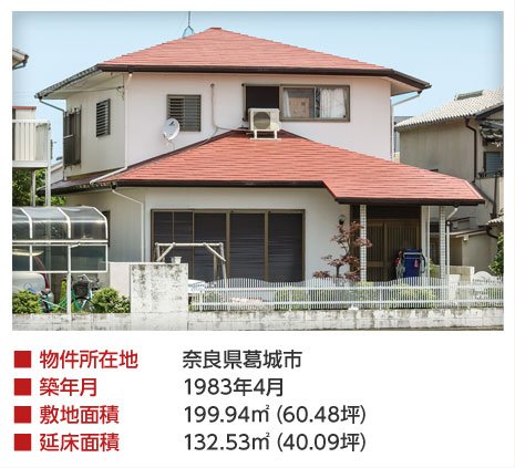 ■物件所在地…奈良県葛城市　■築年月…1983年4月　■敷地面積…199.94㎡（60.48坪）　■延床面積…132.53㎡（40.09坪）