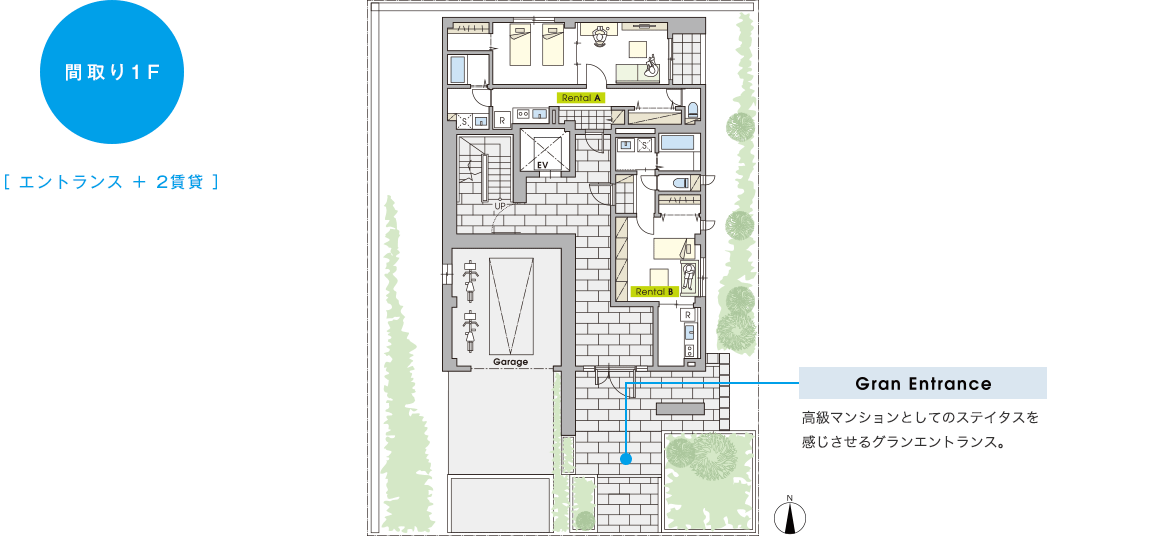 間取り1F（エントランス＋2賃貸）