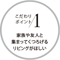 こだわりポイント1 家族や友人と集まってくつろげるリビングがほしい