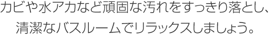 カビや水アカなど頑固な汚れをすっきり落とし、清潔なバスルームでリラックスしましょう。