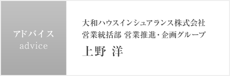 アドバイス 大和ハウスインシュアランス株式会社 営業統括部 営業推進・企画グループ 上野 洋さん